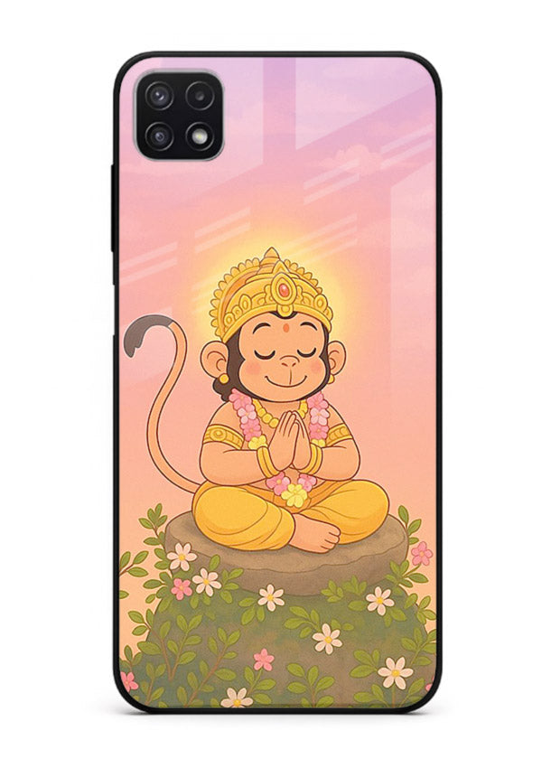 Cute Baby Hanuman art Samsung A22 5G devotional glass back cover cartoon style