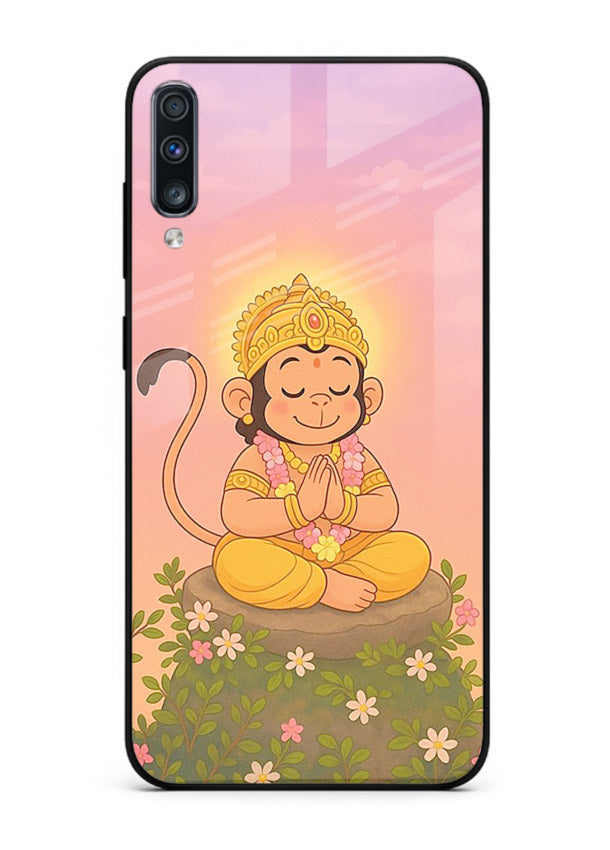 Cute Baby Hanuman art Samsung A70 devotional glass back cover cartoon style