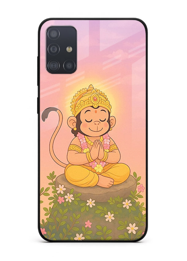 Cute Baby Hanuman art Samsung A51 devotional glass back cover cartoon style