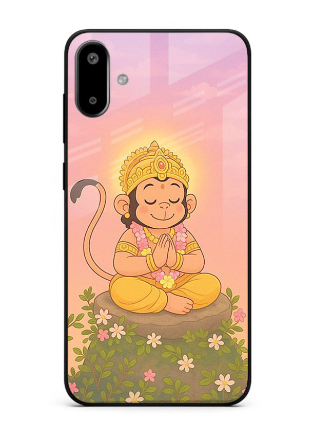 Cute Baby Hanuman art Samsung F06 5G devotional glass back cover cartoon style