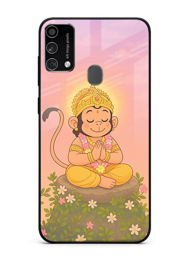 Cute Baby Hanuman art Samsung F41 devotional glass back cover cartoon style