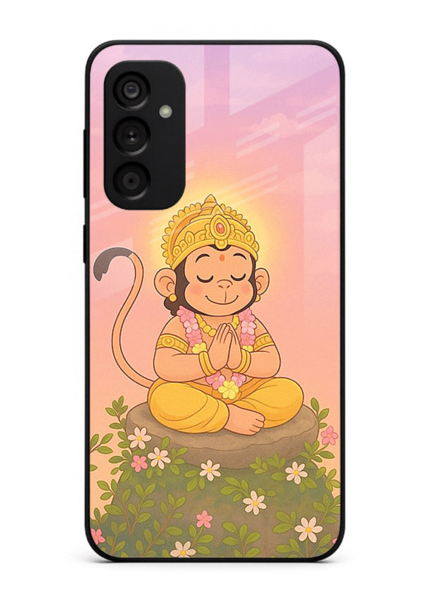 Cute Baby Hanuman art Samsung M13 4G devotional glass back cover cartoon style