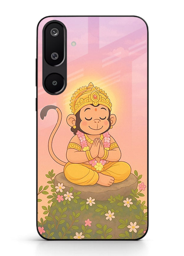 Cute Baby Hanuman art Samsung M16 5G devotional glass back cover cartoon style