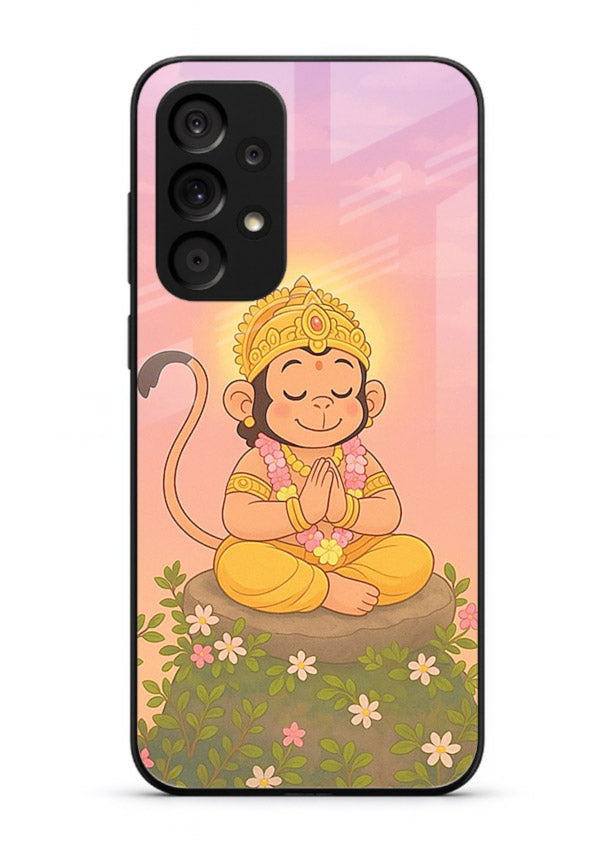 Cute Baby Hanuman art Samsung M32 5G devotional glass back cover cartoon style