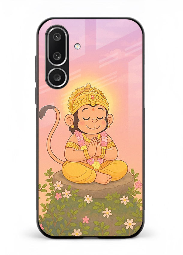 Cute Baby Hanuman art Samsung M36 5G devotional glass back cover cartoon style