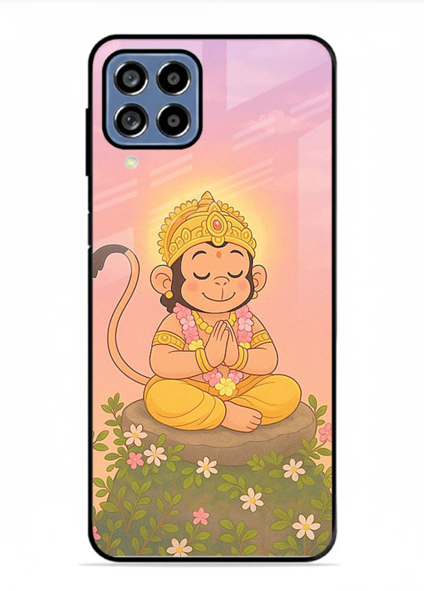 Cute Baby Hanuman art Samsung A22 4G devotional glass back cover cartoon style
