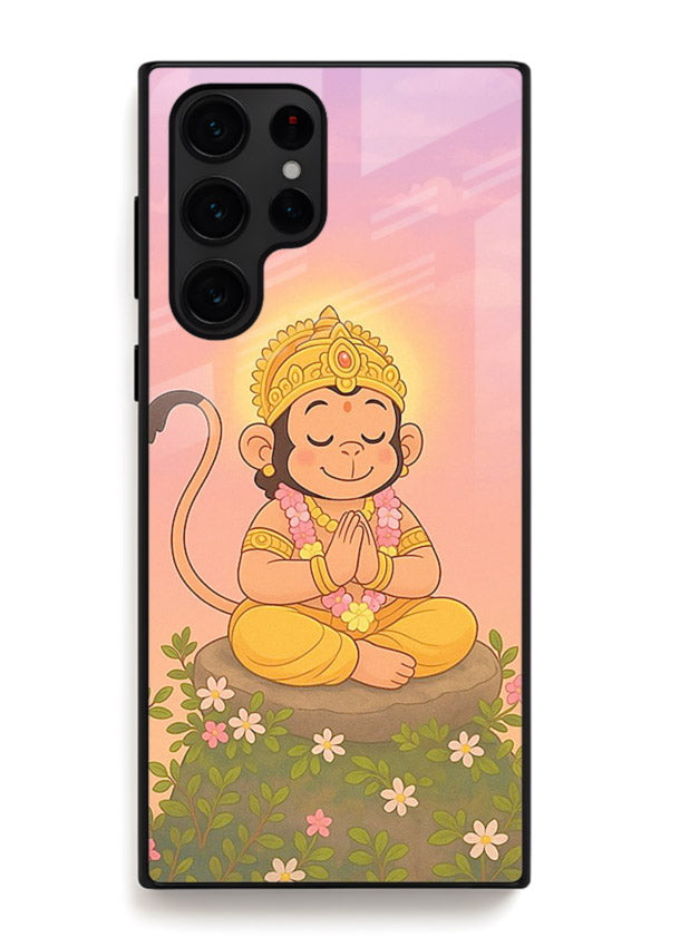 Cute Baby Hanuman art Samsung S22 Ultra devotional glass back cover cartoon style