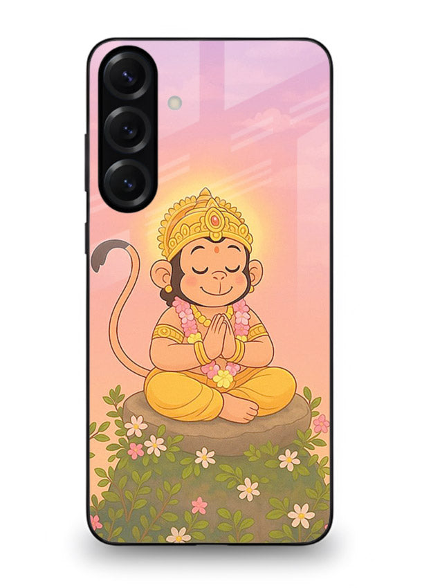 Cute Baby Hanuman art Samsung M55 5G devotional glass back cover cartoon style