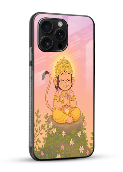Cute Baby Hanuman art glossy vibrant premium devotional glass back cover cartoon style - Angle Side