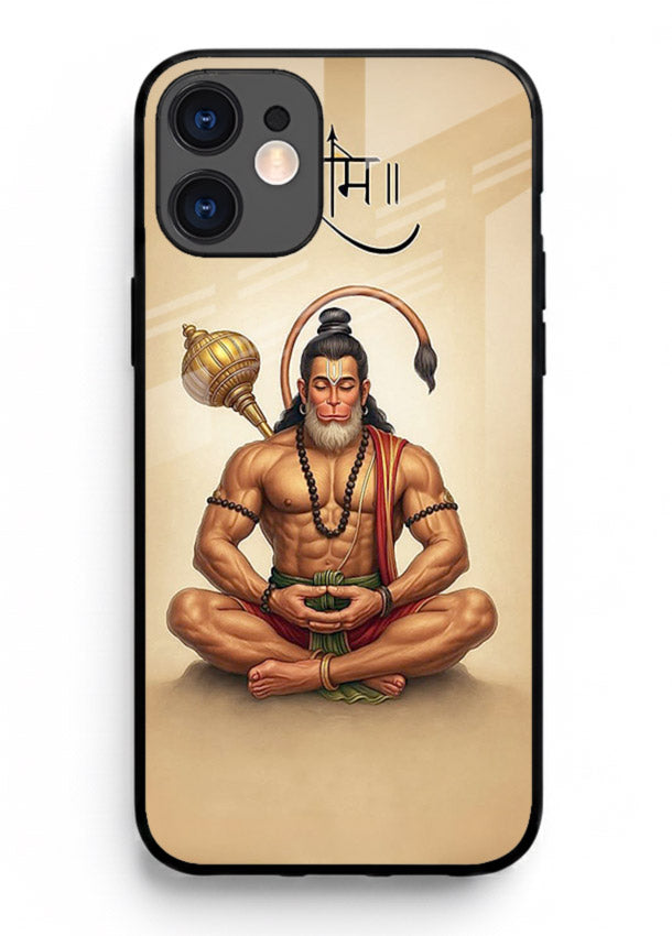 Lord Hanuman meditation pose iphone 12 glass back devotional calm cover
