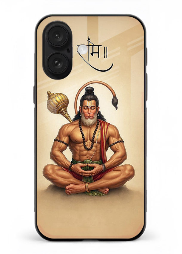Lord Hanuman meditation pose iphone 18 glass back devotional calm cover