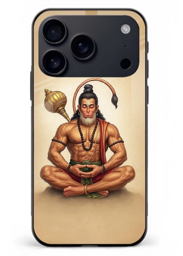 Lord Hanuman meditation pose iphone 17 pro max glass back devotional calm cover