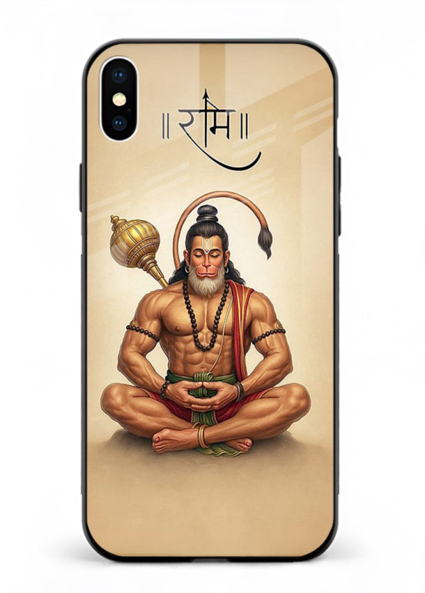 Lord Hanuman meditation pose iphone xs max glass back devotional calm cover