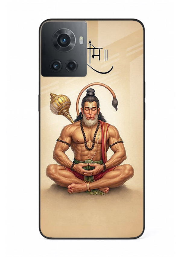 Lord Hanuman meditation pose OnePlus 10R glass back devotional calm cover