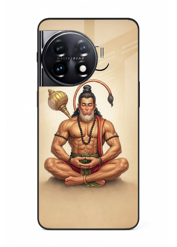 Lord Hanuman meditation pose OnePlus 11R glass back devotional calm cover