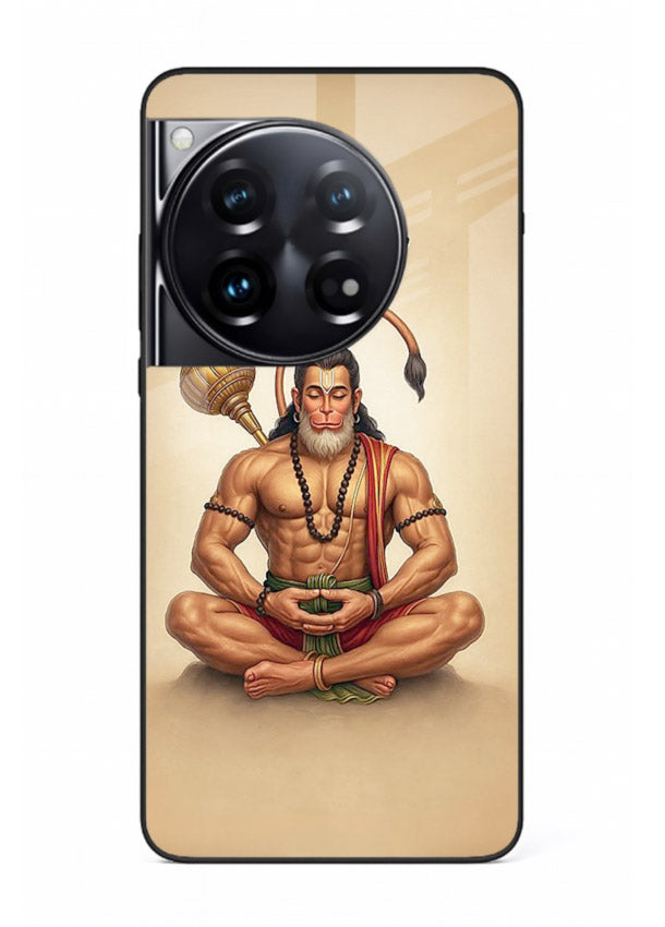 Lord Hanuman meditation pose OnePlus 12 glass back devotional calm cover