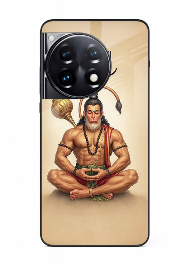 Lord Hanuman meditation pose OnePlus 12R glass back devotional calm cover