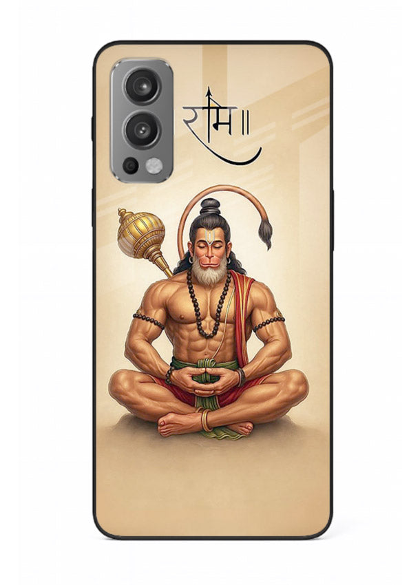Lord Hanuman meditation pose OnePlus Nord 2 glass back devotional calm cover