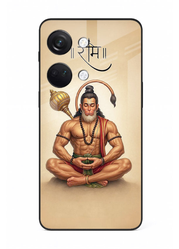 Lord Hanuman meditation pose OnePlus Nord 3 glass back devotional calm cover