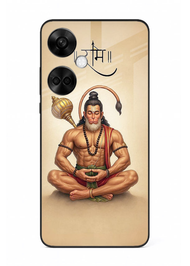 Lord Hanuman meditation pose OnePlus Nord CE3 glass back devotional calm cover