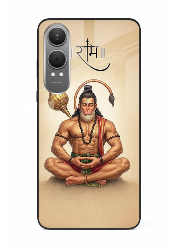 Lord Hanuman meditation pose OnePlus Nord CE4 Lite glass back devotional calm cover