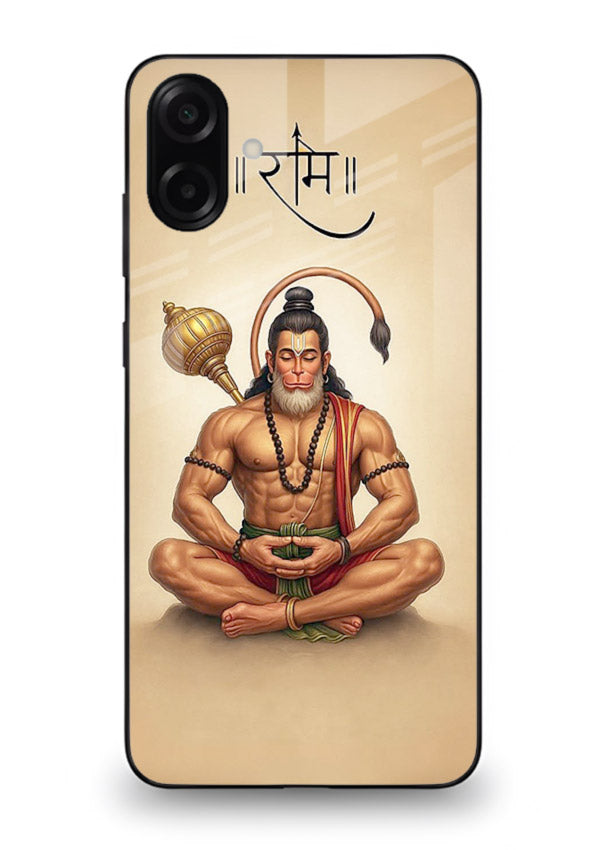 Lord Hanuman meditation pose Samsung A06 5G glass back devotional calm cover