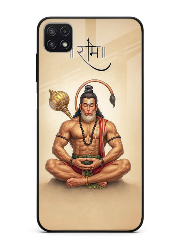 Lord Hanuman meditation pose Samsung F42 5G glass back devotional calm cover