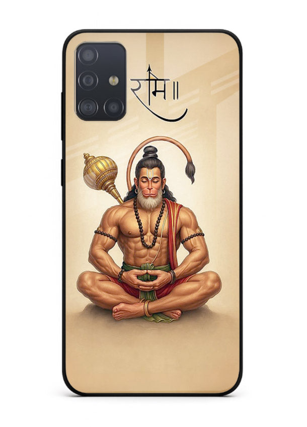 Lord Hanuman meditation pose Samsung A71 glass back devotional calm cover