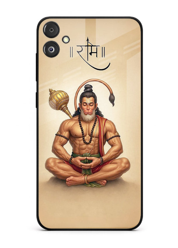 Lord Hanuman meditation pose Samsung F05 5G glass back devotional calm cover