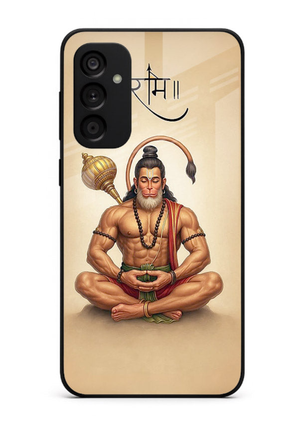 Lord Hanuman meditation pose Samsung A34 5G glass back devotional calm cover