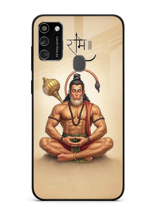 Lord Hanuman meditation pose Samsung M30s glass back devotional calm cover