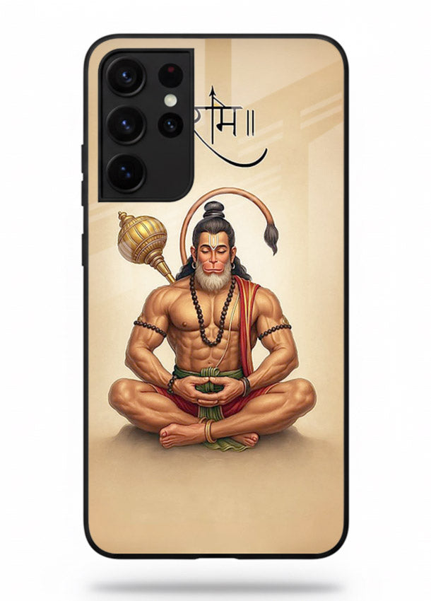 Lord Hanuman meditation pose Samsung S21 Ultra glass back devotional calm cover