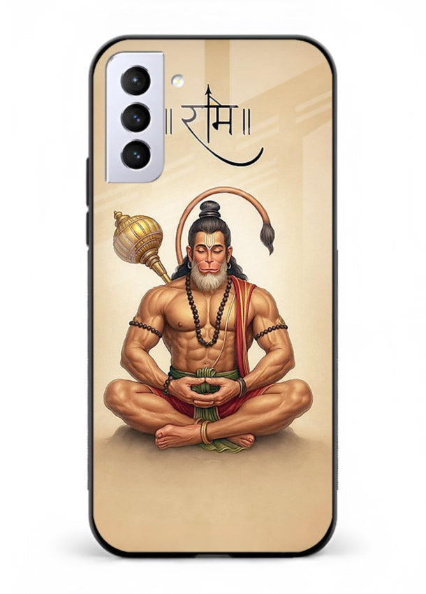 Lord Hanuman meditation pose Samsung S21 FE glass back devotional calm cover
