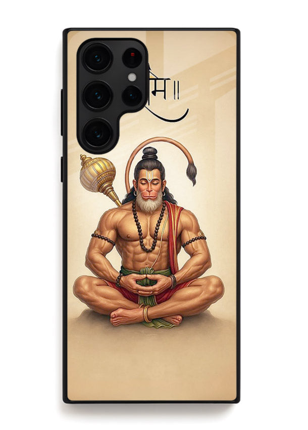 Lord Hanuman meditation pose Samsung S23 Ultra glass back devotional calm cover