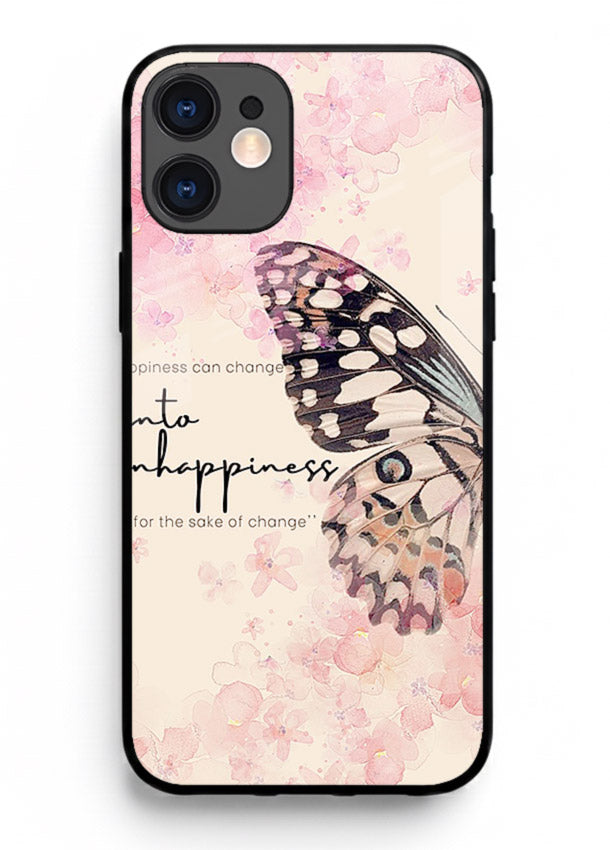 Butterfly floral artwork printed on iphone 11 glass back cover with uplifting movement.