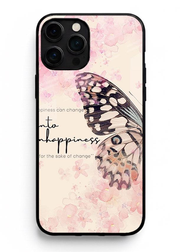 Butterfly floral artwork printed on iphone 12 pro max glass back cover with uplifting movement.