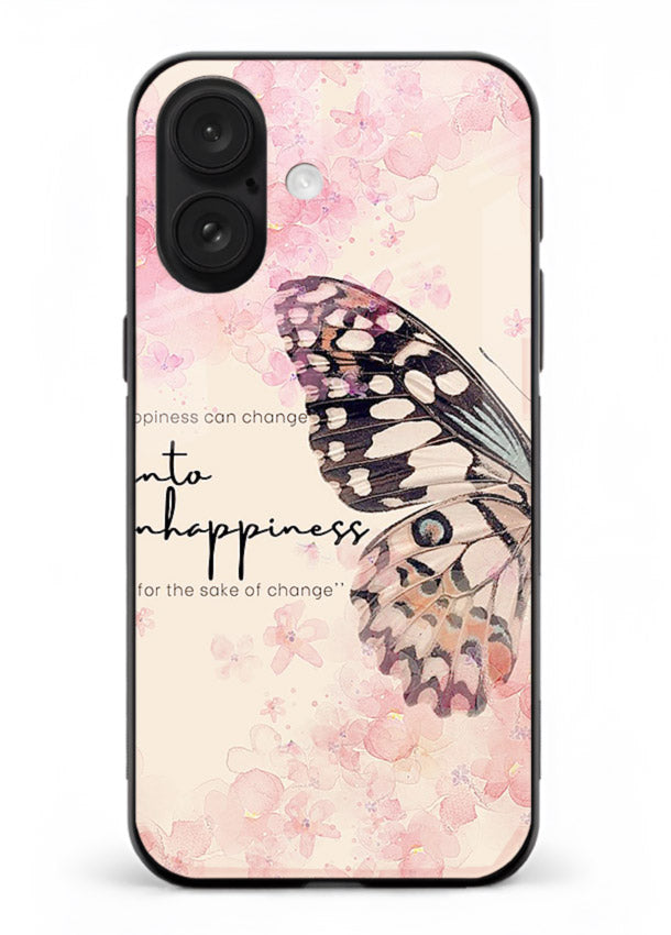 Butterfly floral artwork printed on iphone 18 glass back cover with uplifting movement.