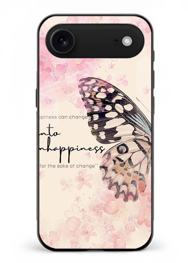 Butterfly floral artwork printed on iphone 17 air glass back cover with uplifting movement.