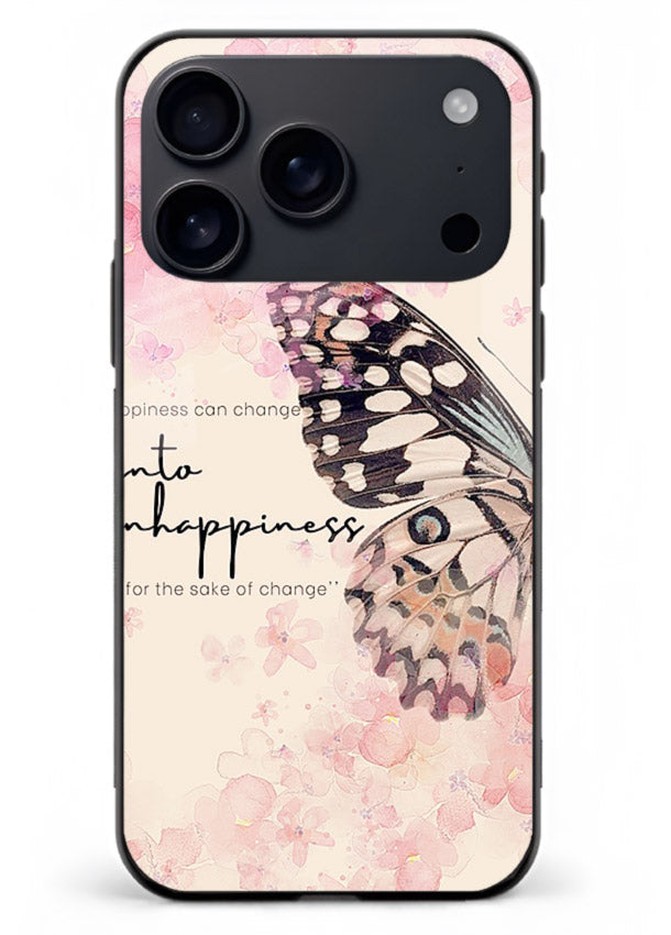 Butterfly floral artwork printed on iphone 18 pro max glass back cover with uplifting movement.