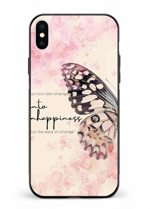 Butterfly floral artwork printed on iphone xs max glass back cover with uplifting movement.