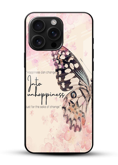 Butterfly floral artwork printed on glossy vibrant premium glass back cover with uplifting movement. - Angle Front