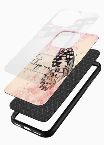 Butterfly floral artwork printed on glossy vibrant premium glass back cover with uplifting movement. - Angle Layers