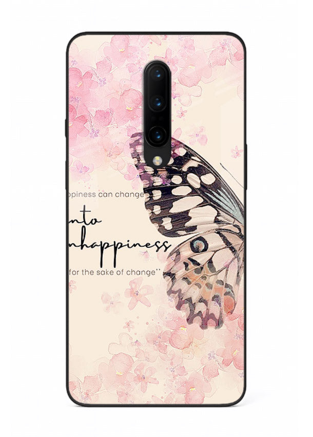 Butterfly floral artwork printed on OnePlus 8 glass back cover with uplifting movement.