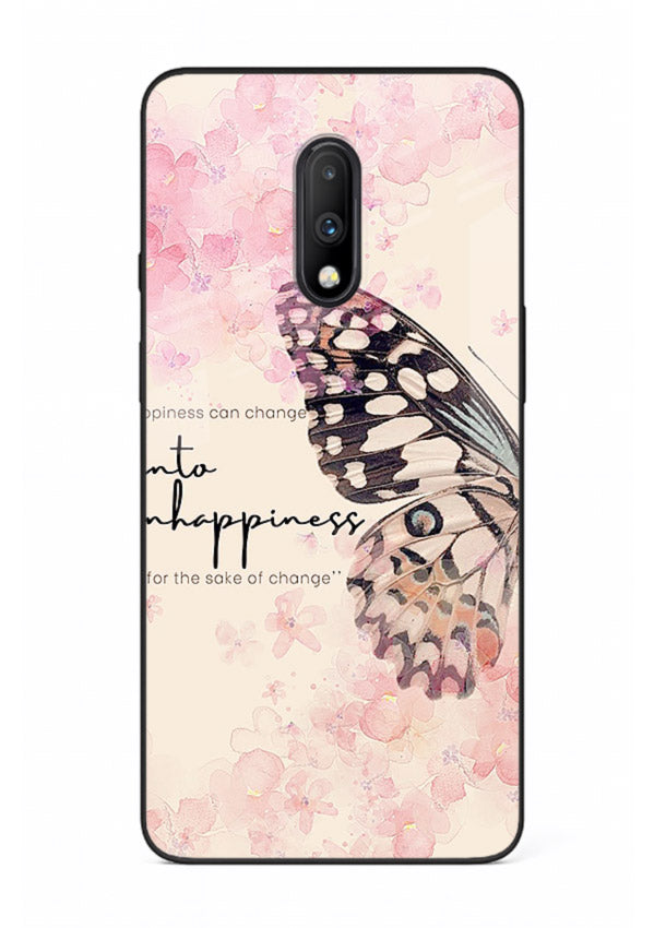 Butterfly floral artwork printed on OnePlus 7 glass back cover with uplifting movement.