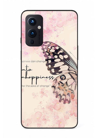 Butterfly floral artwork printed on OnePlus 9 Pro glass back cover with uplifting movement.
