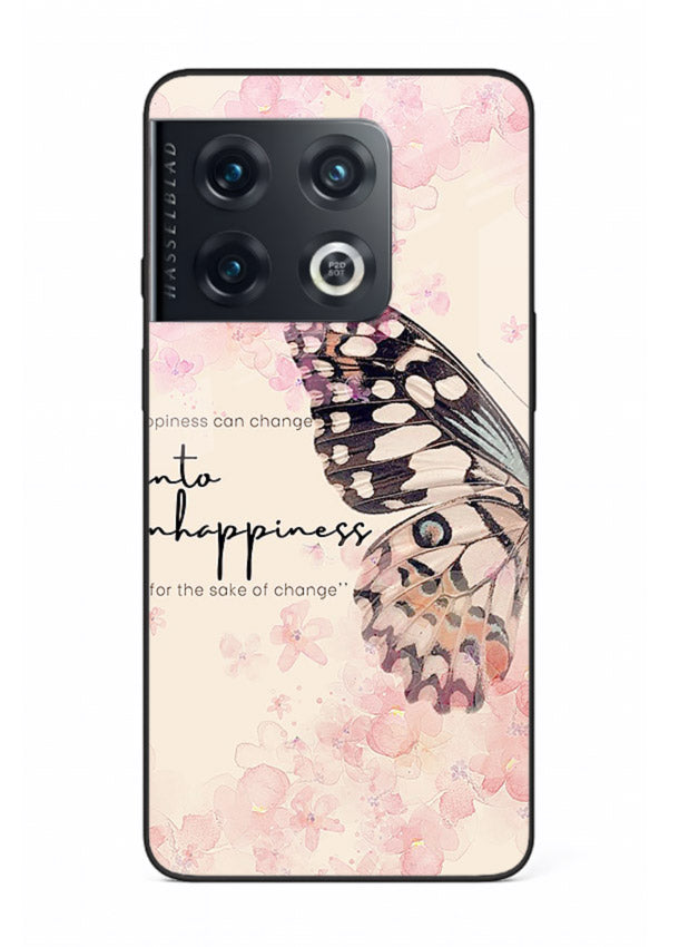 Butterfly floral artwork printed on OnePlus 10 Pro glass back cover with uplifting movement.