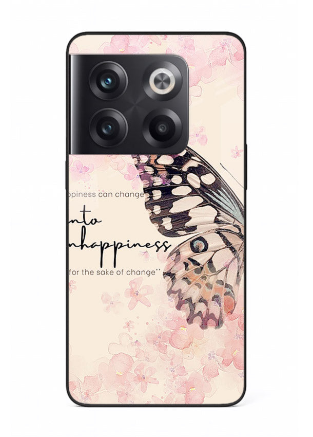 Butterfly floral artwork printed on OnePlus 10T glass back cover with uplifting movement.