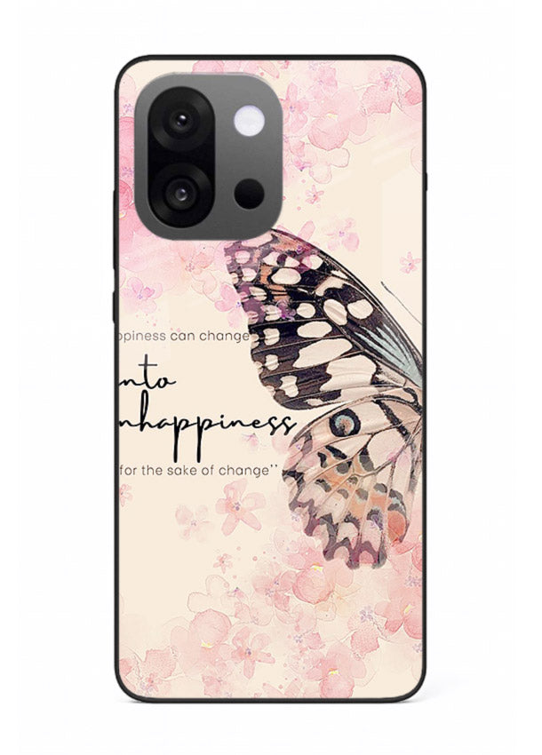 Butterfly floral artwork printed on OnePlus 13s glass back cover with uplifting movement.