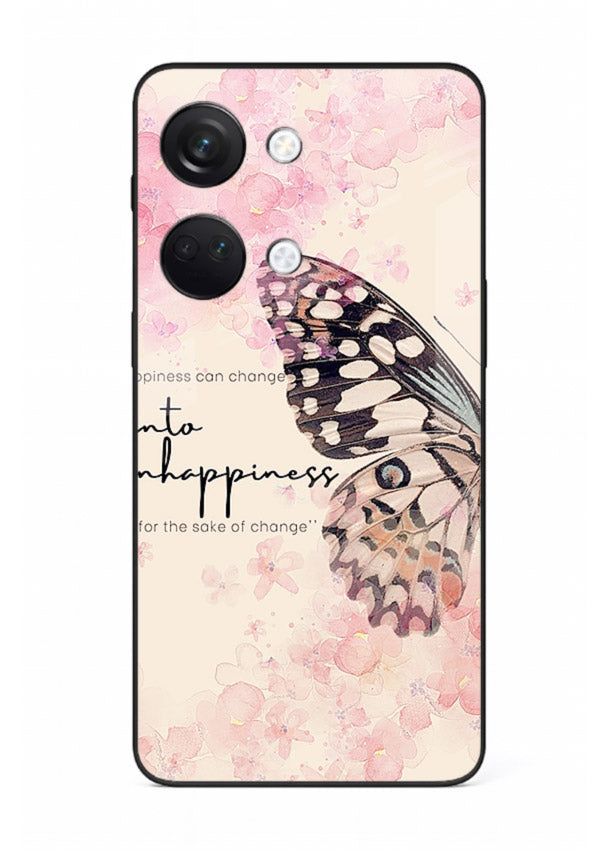 Butterfly floral artwork printed on OnePlus Nord 3 glass back cover with uplifting movement.
