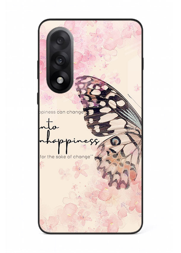 Butterfly floral artwork printed on OnePlus Nord 5 glass back cover with uplifting movement.